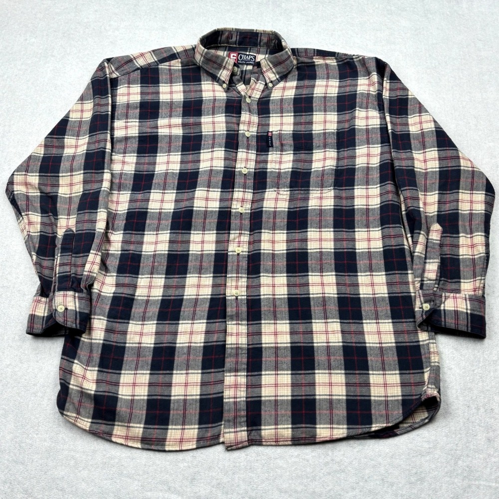 Vintage Chaps Ralph Lauren Mens XL Plaid Brushed Cotton Flannel Shirt 90s RL